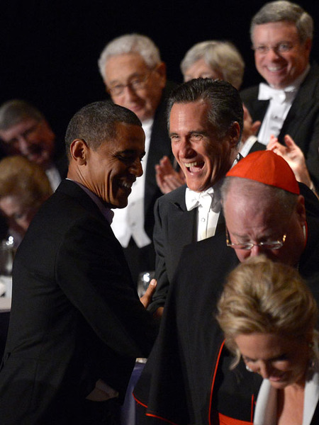 President Obama and Mitt Romney Trade Jokes and Jabs at Fundraiser