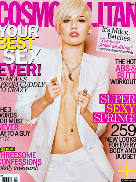 Miley Cyrus Cosmo Cover: Braless and Baring It All