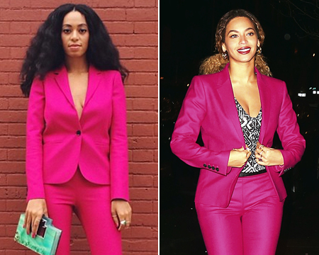 Who Wore It Best? Solange and Beyoncé Wear the Same Fuchsia Suit